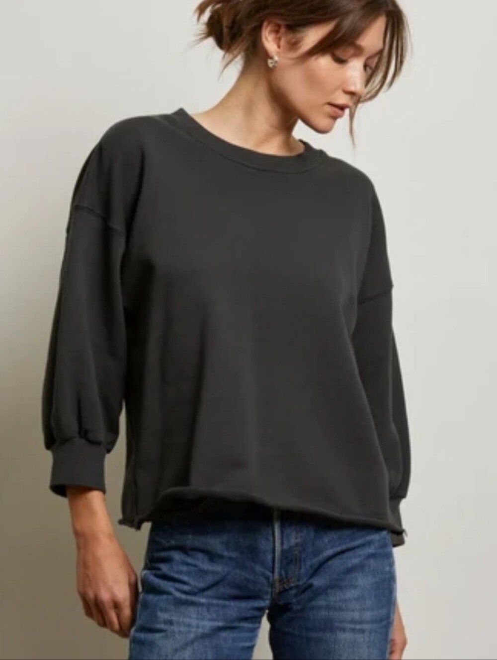 Perfectwhitetee Niall French Terry 3/4 Sweatshirt Vintage Black Medium